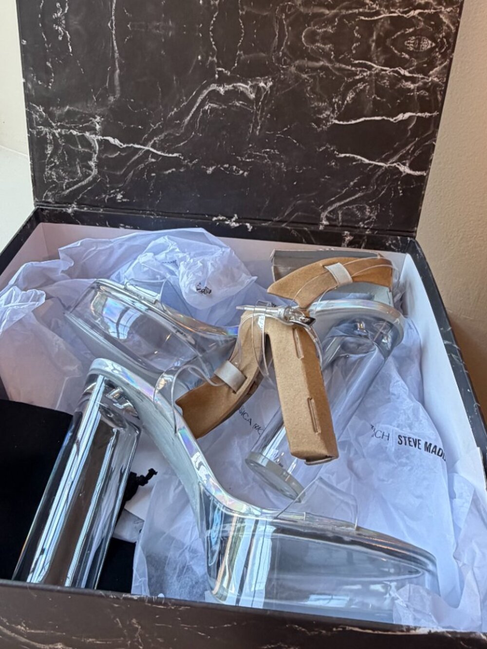 NEW Steve Madden x Jessica Rich Holographic Clear Platform Heels- US 7 - Picture 4 of 10